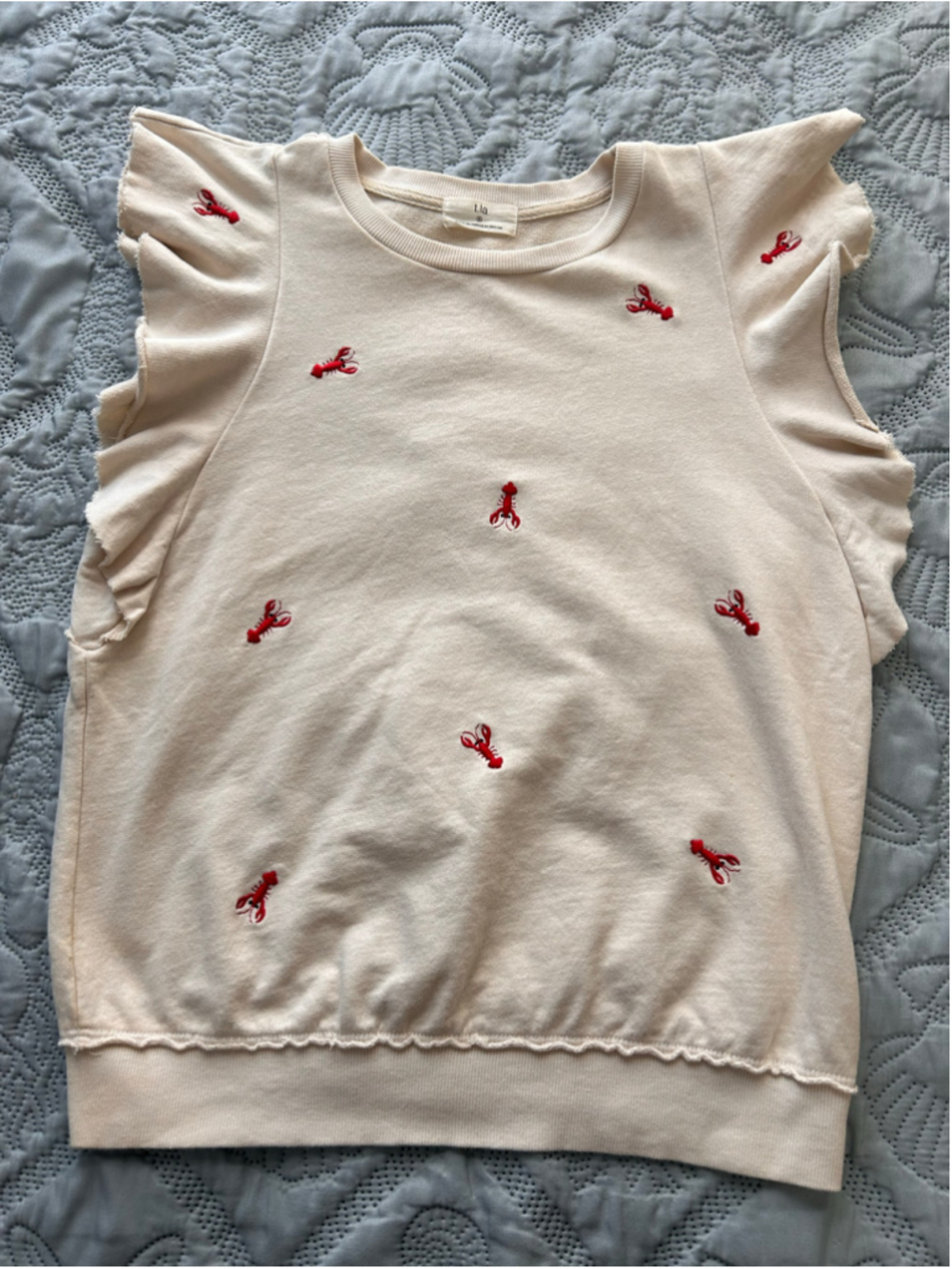 t.la Lobster Embroidered Ruffle Sleeve Sweatshirt Size S